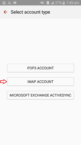 After selecting  Manual setup you will select the account type we recommend .IMAP