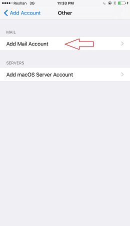 Here you will select Add mail Account