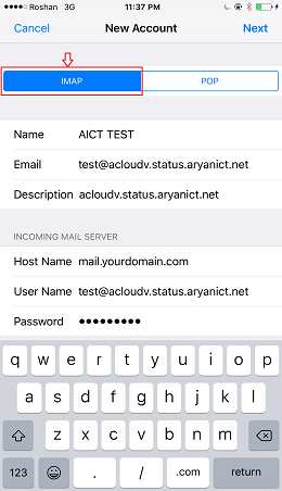 This section will look like the previous. You will want to select IMAP as with most mobile devices.